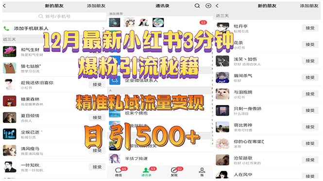 12月最新小红书3分钟爆粉引流秘籍 精准私域流量变现 日引500+-800资源网