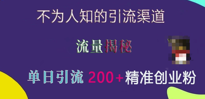 不为人知的引流渠道，流量揭秘，实测单日引流200+精准创业粉-800资源网