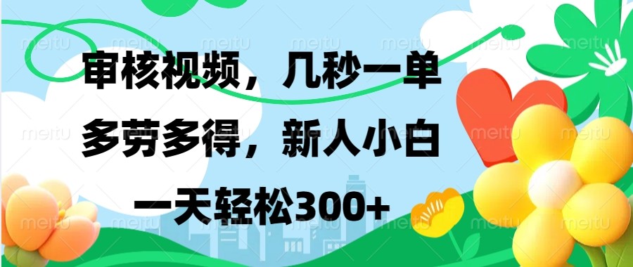 审核视频，几秒一单，多劳多得，新人小白一天轻松300+-800资源网