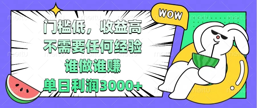门槛低，收益高，不需要任何经验，谁做谁赚，单日利润3000+-800资源网