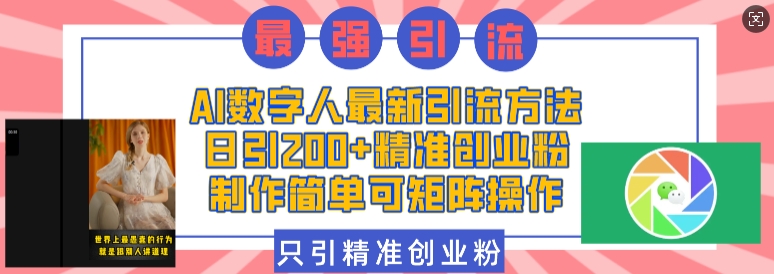 AI数字人最新引流方法，日引200+精准创业粉，制作简单可矩阵操作-800资源网