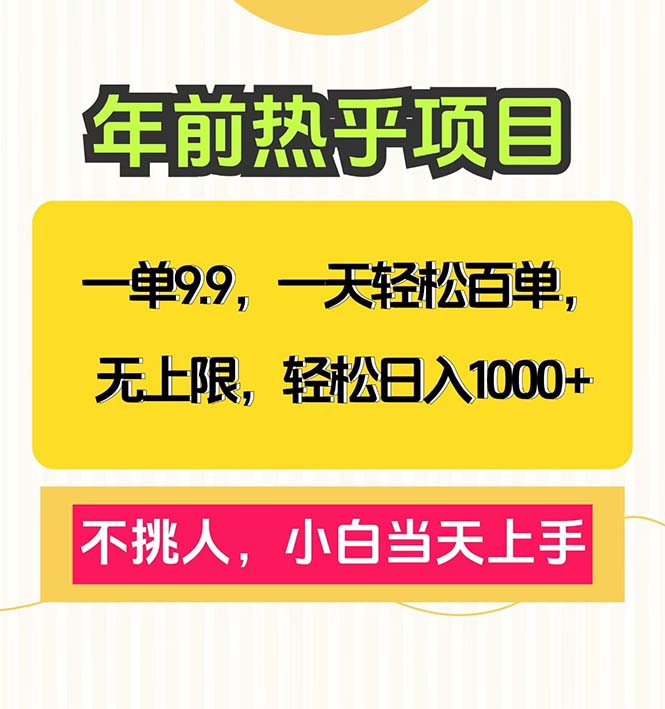 一单9.9，一天百单无上限，不挑人，小白当天上手，轻松日入1000+-800资源网