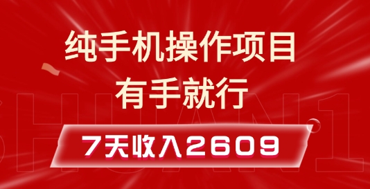 纯手机操作的小项目，有手就能做，7天收入2609+实操教程-800资源网