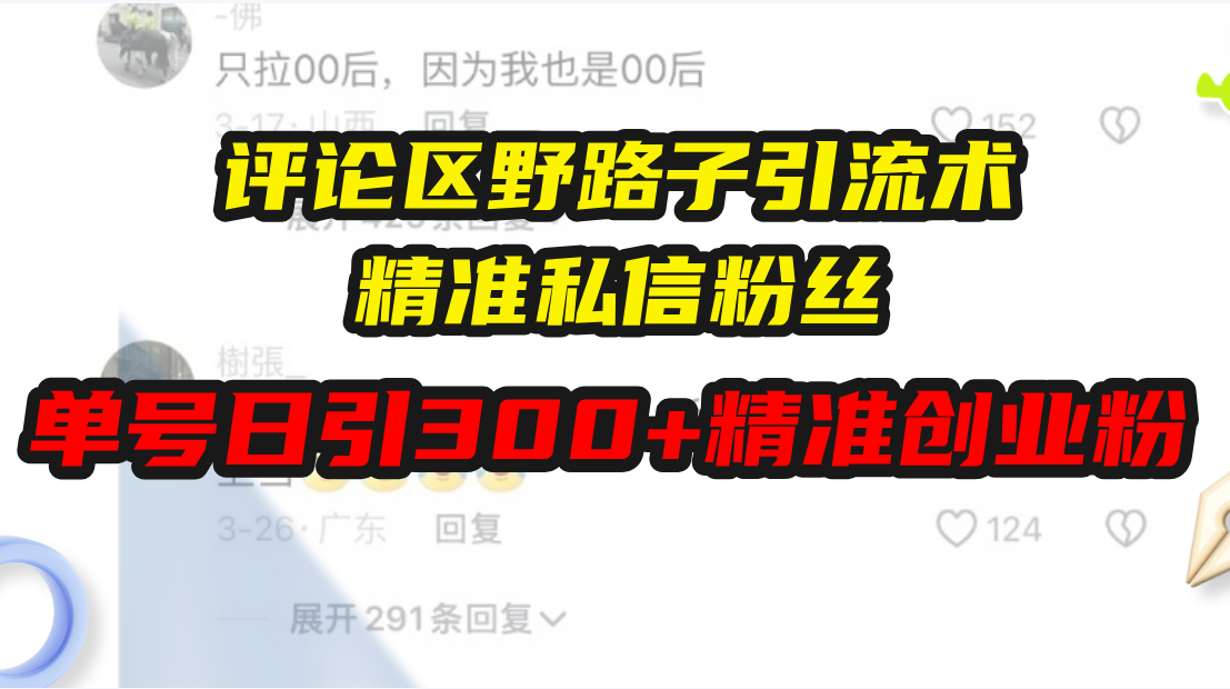 评论区野路子引流术，精准私信粉丝，单号日引流300+精准创业粉-800资源网