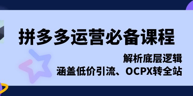 拼多多运营必备课程，解析底层逻辑，涵盖低价引流、OCPX转全站-800资源网