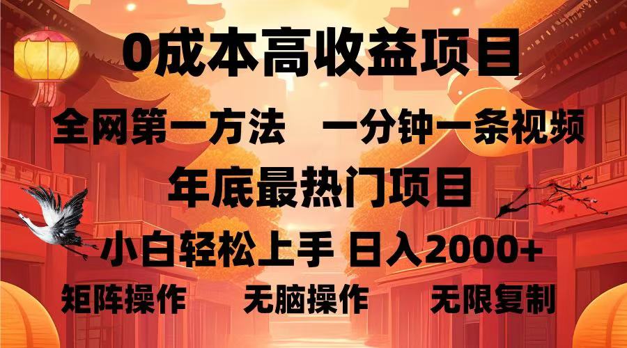 0成本高收益蓝海项目，一分钟一条视频，年底最热项目，小白轻松日入…-800资源网