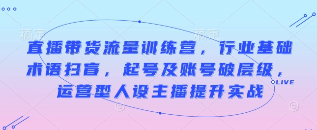 直播带货流量训练营，行业基础术语扫盲，起号及账号破层级，运营型人设主播提升实战-800资源网