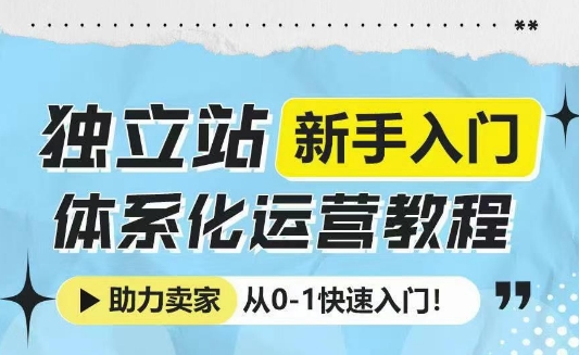独立站新手入门体系化运营教程，助力独立站卖家从0-1快速入门!-800资源网