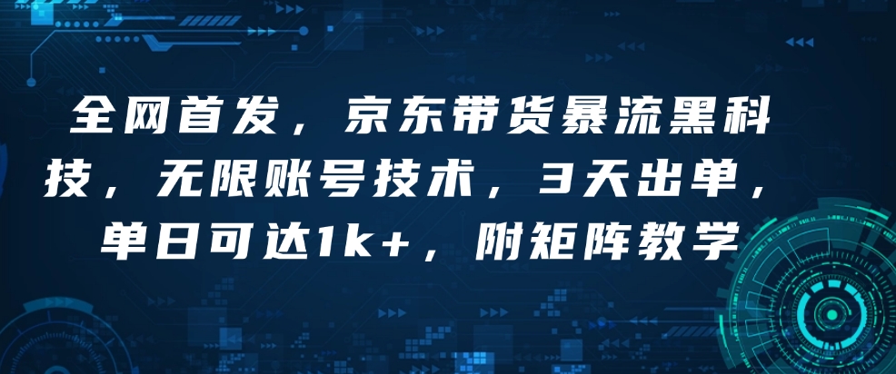 全网首发，京东带货暴流黑科技，无限账号技术，3天出单，单日可达1k+，附矩阵教学-800资源网