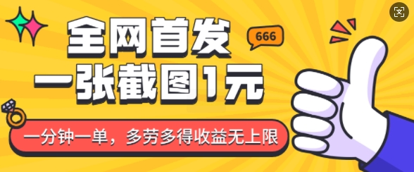 全网首发，一张截图1块钱，一分钟一单，多劳多得，收益无上限-800资源网