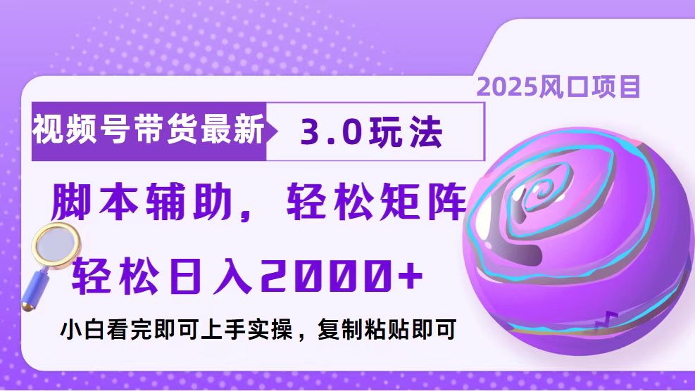 视频号带货最新3.0玩法，作品制作简单，当天起号，复制粘贴，脚本辅助…-800资源网