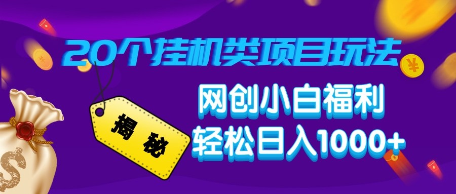 揭秘20种挂机类项目玩法 网创小白福利轻松日入1000+-800资源网