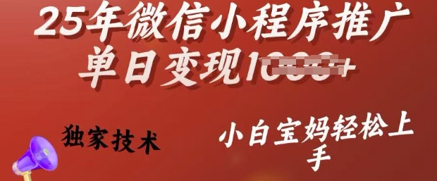 25年微信小程序推广单日变现多张，独家技术，小白宝妈轻松上手-800资源网