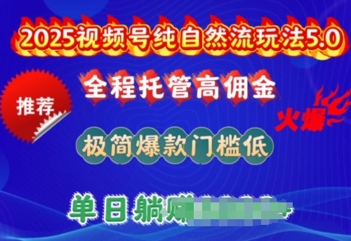 2025视频号纯自然流玩法5.0，全程托管高佣金，极简爆款门槛低，单日收益多张-800资源网