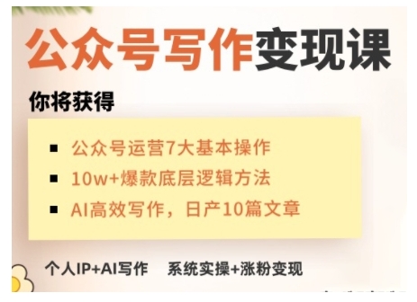 AI公众号写作变现课，手把手实操演示，从0到1做一个小而美的会赚钱的IP号-800资源网