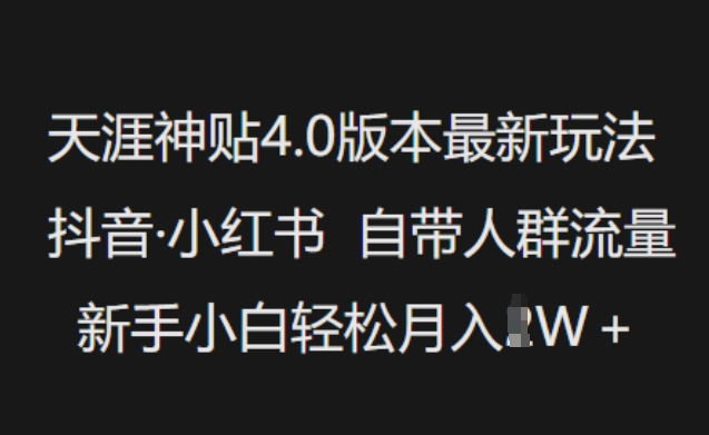 天涯神贴4.0版本最新玩法，抖音·小红书自带人群流量，新手小白轻松月入过W-800资源网