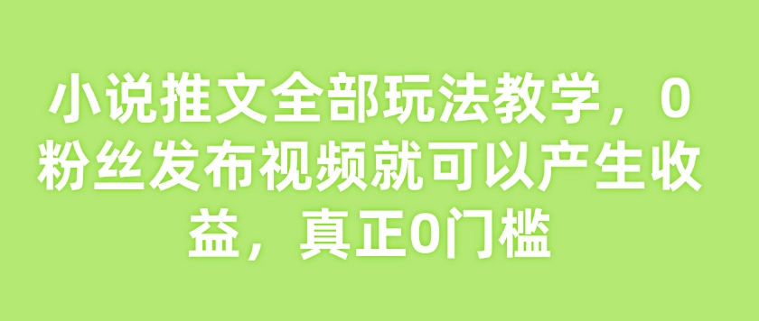 小说推文全部玩法教学，0粉丝发布视频就可以产生收益，真正0门槛-800资源网