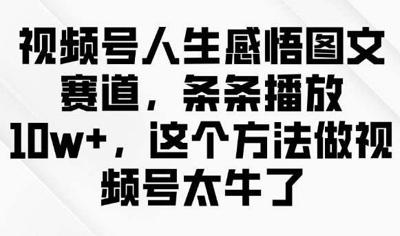 视频号人生感悟图文赛道，条条播放10w+，这个方法做视频号太牛了-800资源网
