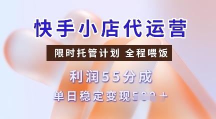 快手小店代运营，限时托管计划，收益55分，单日稳定变现多张-800资源网