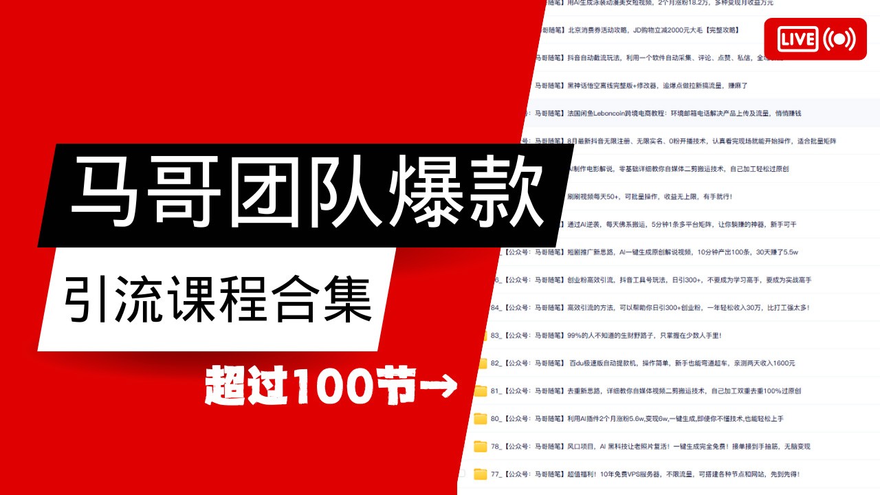 马哥团队【122节】最全项目爆款引流课程合集【持续更新】-800资源网
