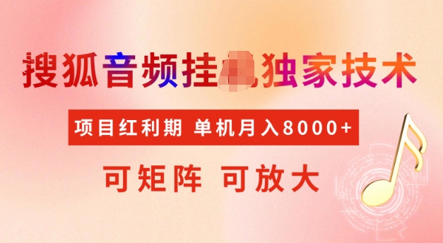 首发搜狐音频挂JI，项目红利期，可矩阵可放大，稳定月入5k-800资源网