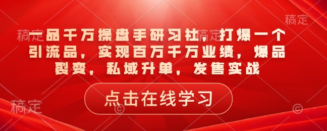 一品千万操盘手研习社，打爆一个引流品，实现百万千万业绩，爆品裂变，私域升单，发售实战-800资源网