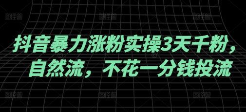 抖音暴力涨粉实操3天千粉，自然流，不花一分钱投流，实操经验分享-800资源网