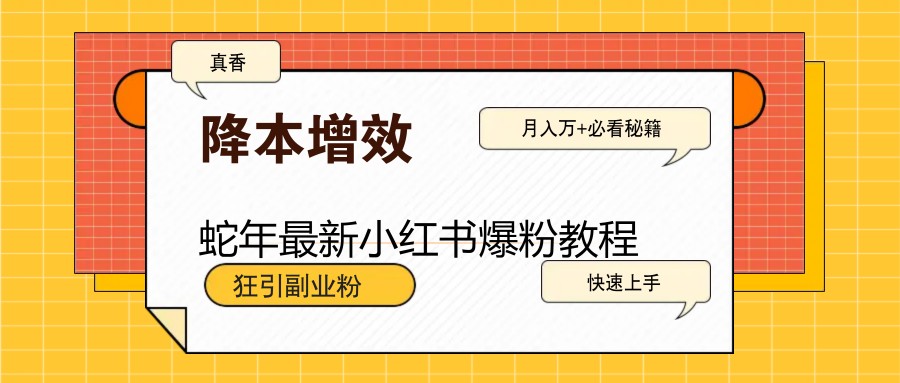 蛇年最新小红书爆粉教程，狂引副业粉，月入万+必看-800资源网