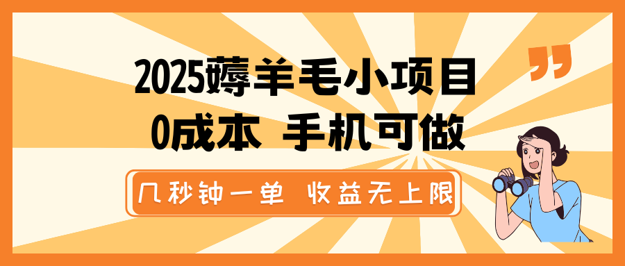 2025薅羊毛小项目，0成本 手机可做，几秒钟一单，收益无上限-800资源网