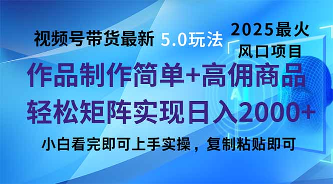 视频号带货最新5.0玩法，作品制作简单，当天起号，复制粘贴，轻松矩阵…-800资源网