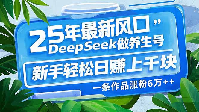 25年最新风口，用DeepSeek做养生号，新手轻松日赚上千块，一条作品涨粉…-800资源网