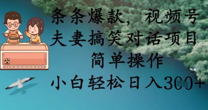 条条爆款，视频号夫妻搞笑对话项目，简单操作，小白轻松日入3张+-800资源网