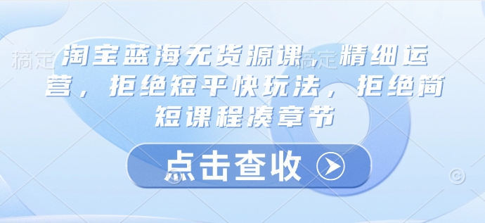 淘宝蓝海无货源课，精细运营，拒绝短平快玩法，拒绝简短课程凑章节-800资源网