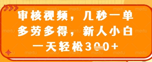 审核视频，几秒一单，多劳多得，新人小白一天轻松3张-800资源网