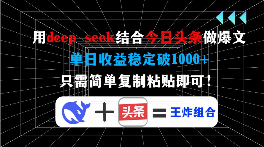 用deep seek结合今日头条做爆文，单日收益稳定破1000+，只需简单复制粘…-800资源网
