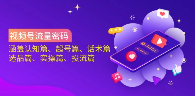视频号流量密码：涵盖认知篇、起号篇、话术篇、选品篇、实操篇、投流篇-800资源网
