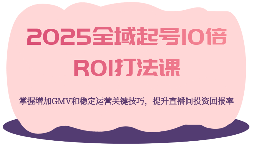 2025全域起号10倍ROI打法课，掌握增加GMV和稳定运营关键技巧，提升直播间投资回报率-800资源网