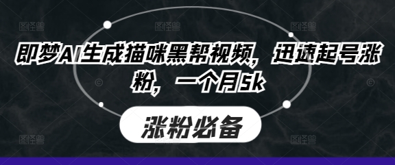 即梦AI生成猫咪黑帮视频，迅速起号涨粉，一个月5k-800资源网