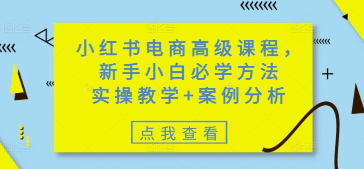 小红书电商高级课程，新手小白必学方法，实操教学+案例分析-800资源网