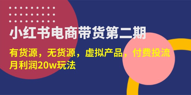 小红书电商带货第二期，有货源，无货源，虚拟产品，付费投流，月利润20w-800资源网