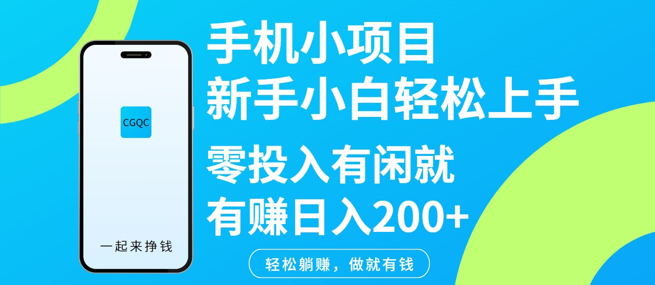 手机小项目新手小白轻松上手零投入有闲就有赚日入200+-800资源网