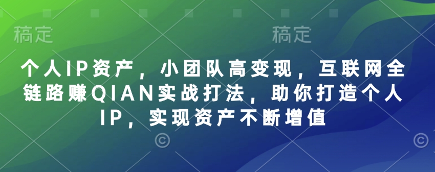 个人IP资产，小团队高变现，互联网全链路赚QIAN实战打法，助你打造个人IP，实现资产不断增值-800资源网