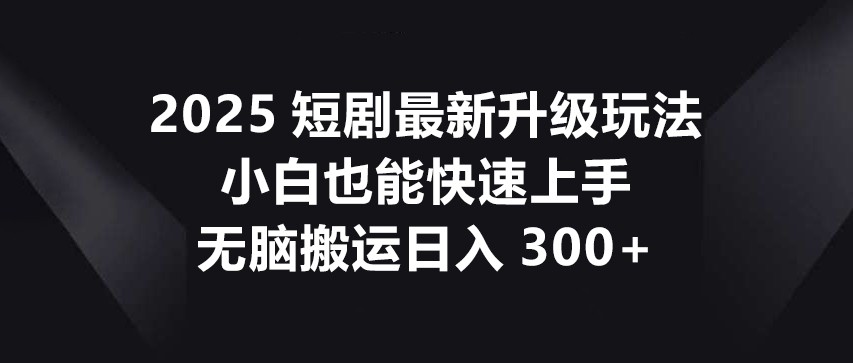 2025短剧最新升级玩法，小白也能快速上手，无脑搬运日入300+-800资源网