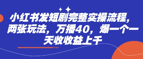 小红书发短剧完整实操流程，两张玩法，万播40，爆一个一天收收益上千-800资源网
