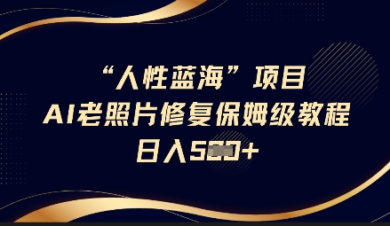 人性蓝海AI老照片修复项目保姆级教程，长期复购，轻松日入5张-800资源网