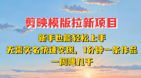 剪映模板拉新项目：新手也能轻松上手，无需实名，快速变现，一分钟一条作品，一周挣几k-800资源网