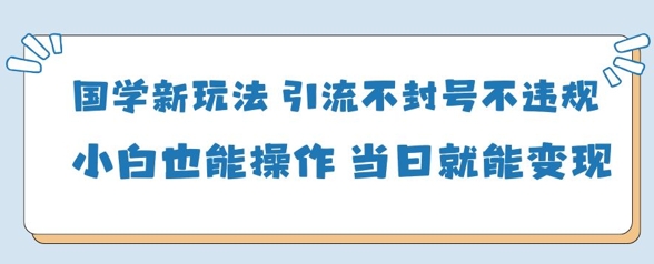 国学新玩法，引流不封号不违规小白也能操作，当日就能变现-800资源网