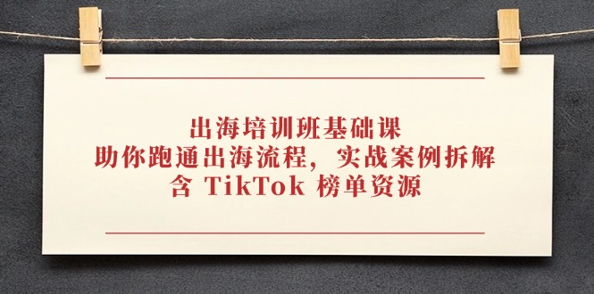 出海培训班基础课，助你跑通出海流程，实战案例拆解，含 TikTok 榜单资源-800资源网