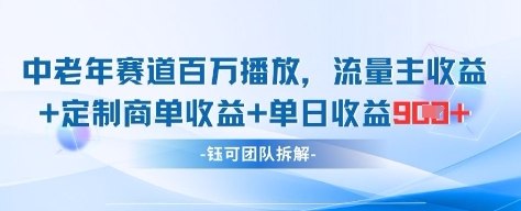 中老年赛道百万播放+流量主收益+定制收益，单日收益9张-800资源网