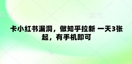 卡小红书漏洞，做知乎拉新 一天3张起，有手机即可-800资源网